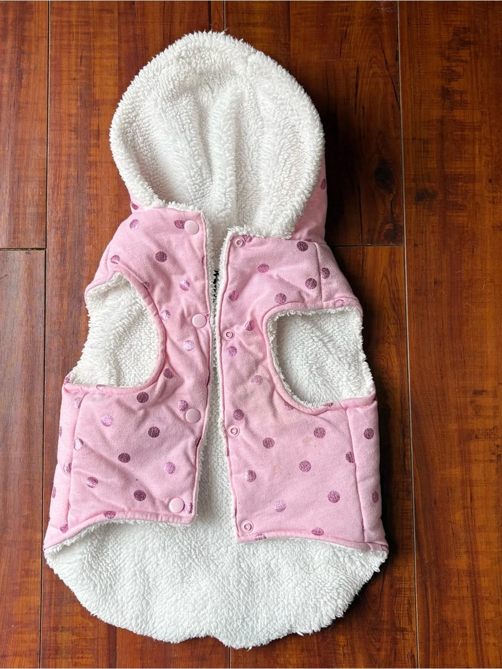 DKNY Pink Polka‑Dot Hoodie Pet Vest – Size M